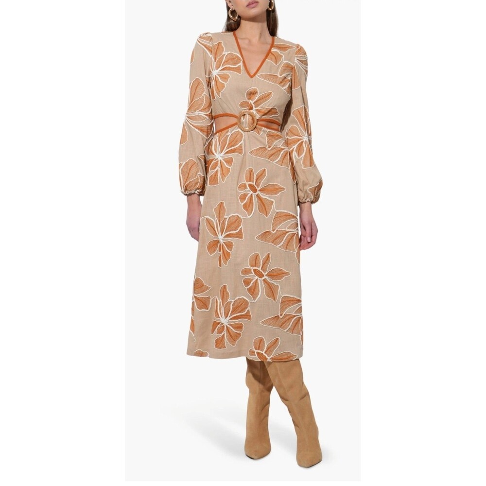 Adelyn Rae Madelyn Embroidered Puff Sleeve SMaxi Dress Small Cut Out Sides